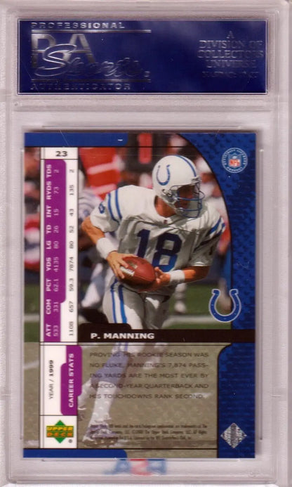 Professional football trading card of Peyton Manning in Colts uniform, Columbia Hobby single cards