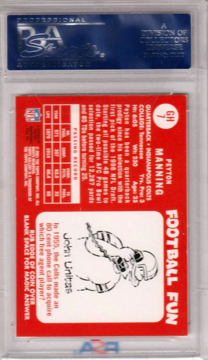 Peyton Manning 2001 Topps Gallery Heritage card in clear case for Columbia Hobby sale
