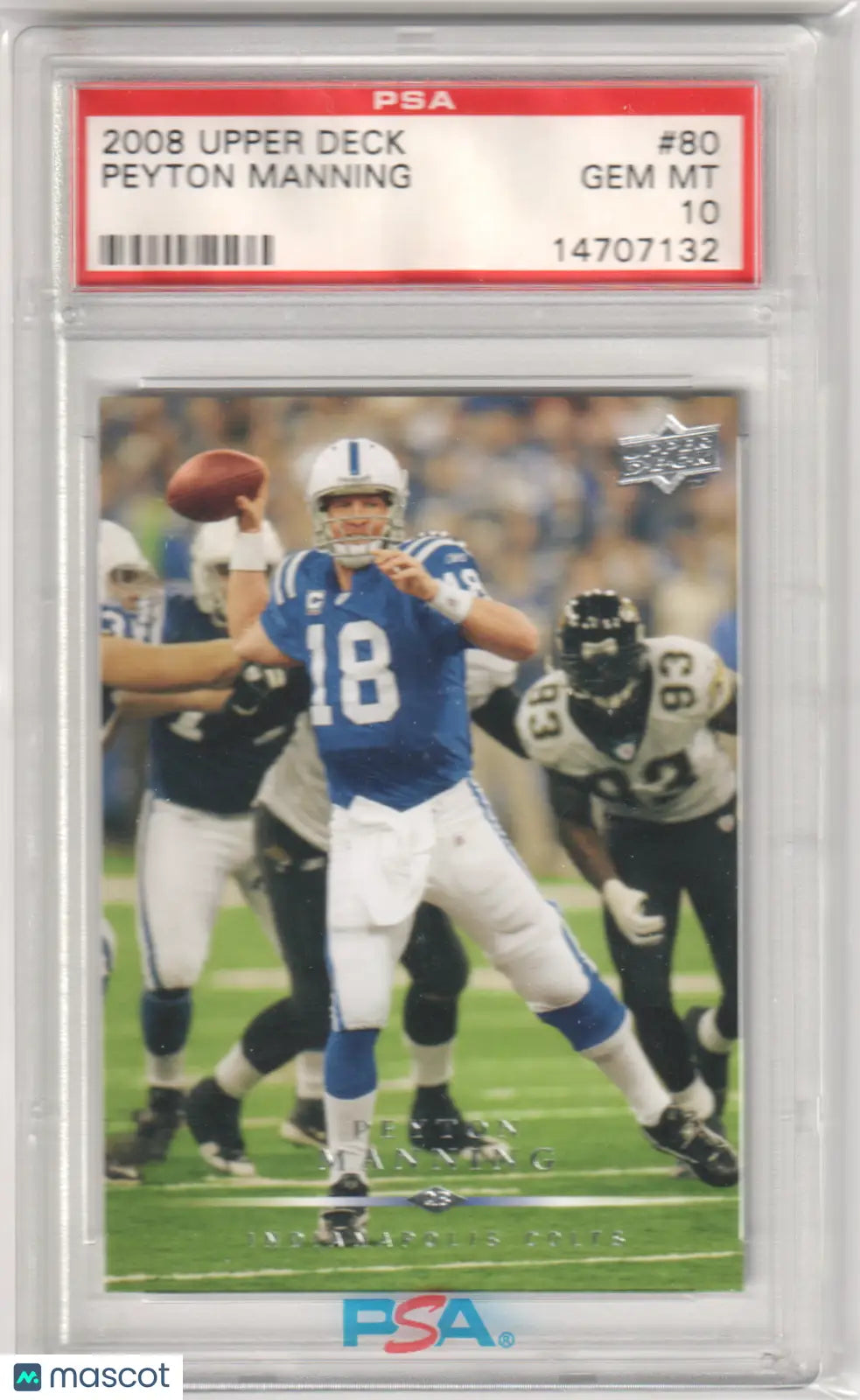Graded 2008 Upper Deck Peyton Manning football card from Columbia Hobby