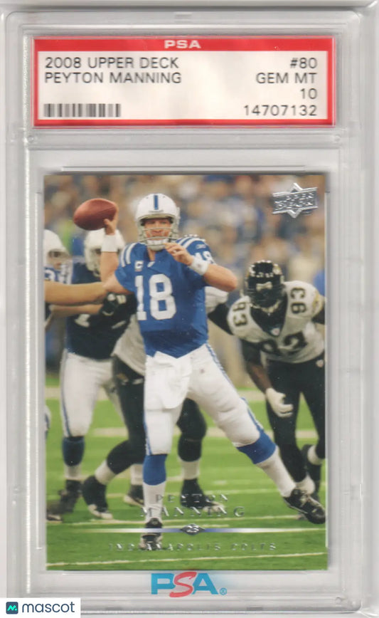 Graded 2008 Upper Deck Peyton Manning football card from Columbia Hobby
