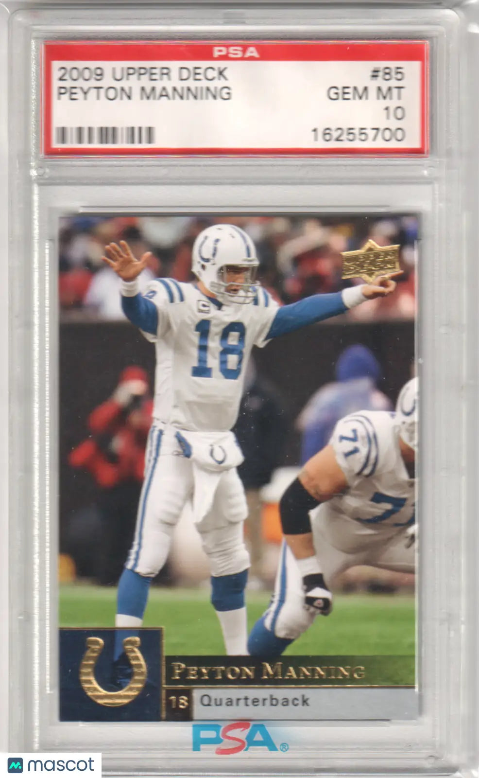 Graded 2009 Upper Deck Peyton Manning football card from Columbia Hobby