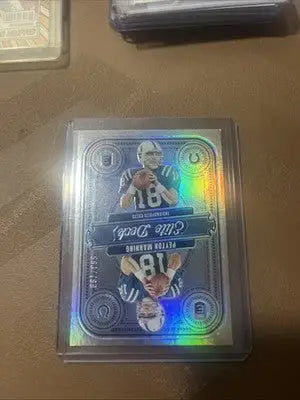 Reflective Peyton Manning football trading card from the 2025 Elite Deck series