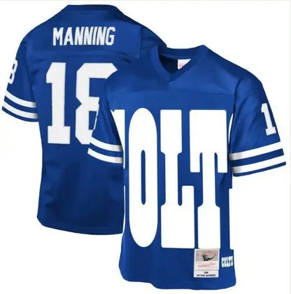 Blue Peyton Manning Indianapolis Colts 1998 throwback football jersey with white numbers