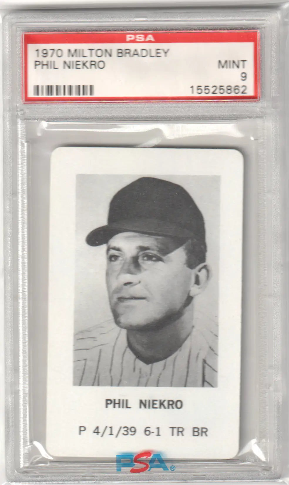 Graded Phil Niekro baseball card Milton Bradley PSA 9 Mint Braves collectible