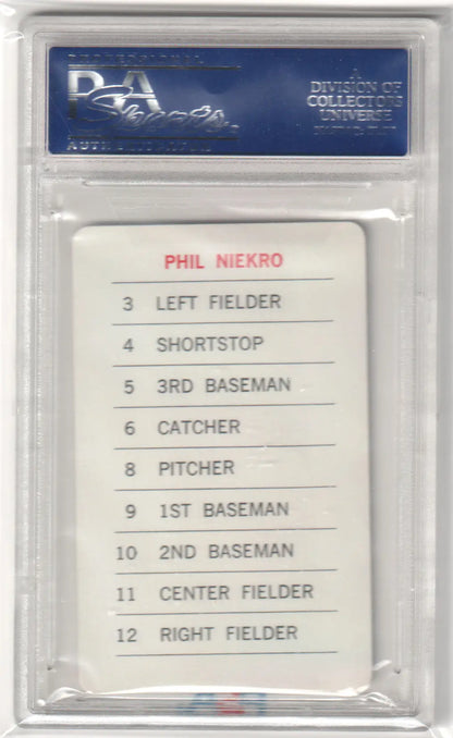 Graded Phil Niekro baseball card from Milton Bradley PSA 9 Mint for Braves collection