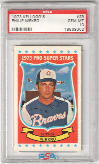 Graded Philip Niekro 1973 Pro Super Stars baseball card PSA 10 GEM MINT Braves