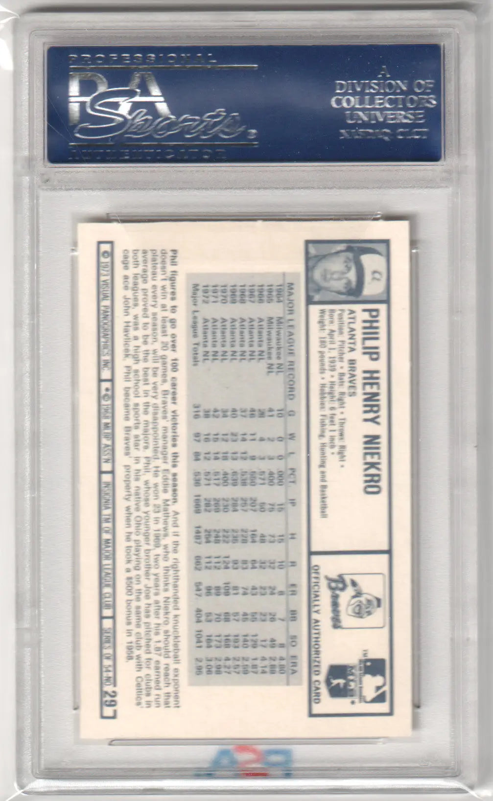 Graded Phil Niekro 1973 Kellogg’s Pro Super Stars Baseball Card PSA 10 GEM MINT