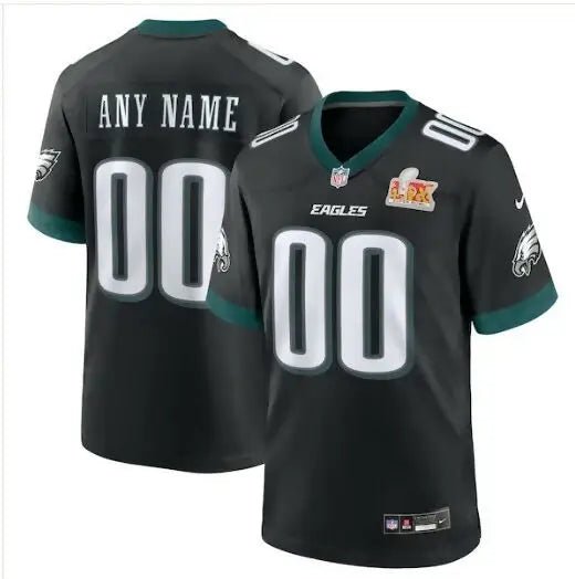 Philadelphia Eagles Nike Super Bowl LIX black jersey with Super Bowl LVII patch