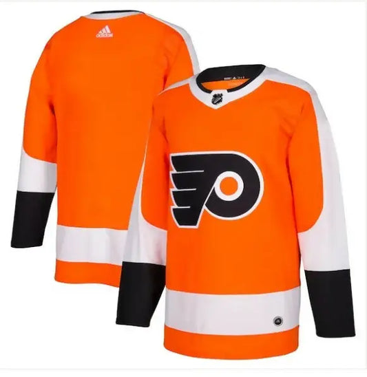 Orange, white, and black Philadelphia Flyers adidas home authentic hockey jersey with logo