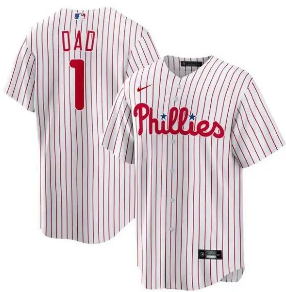 White and red striped Philadelphia Phillies Nike #1 Dad Home Replica Baseball Jersey