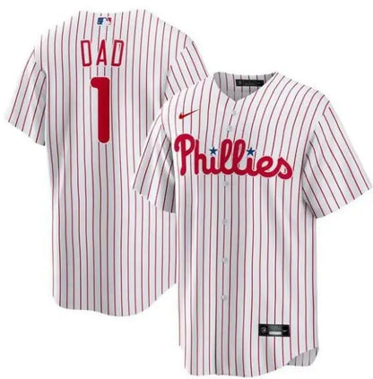 White and red striped Philadelphia Phillies Nike #1 Dad Home Replica Baseball Jersey