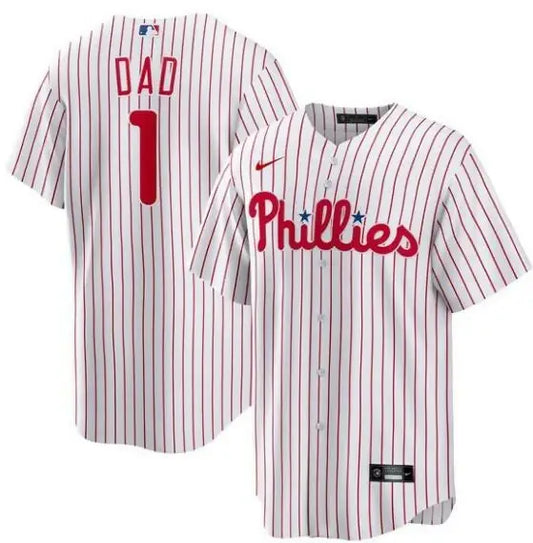 White and red striped Philadelphia Phillies Nike #1 Dad Home Replica Baseball Jersey