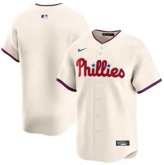 Philadelphia Phillies Nike Alternate Limited Cream Jersey displayed on a product page