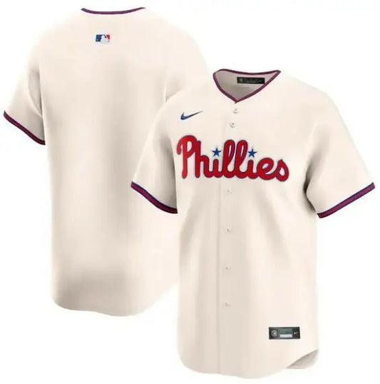 Philadelphia Phillies Nike Alternate Limited Cream Jersey displayed on a product page