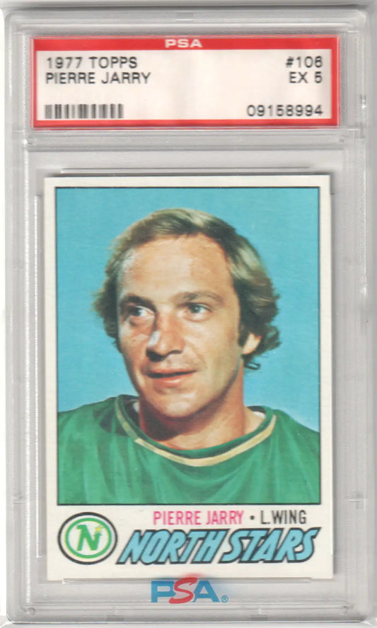 Graded 1977 Topps Pierre Jarry hockey card from Columbia Hobby in PSA 5 EX condition