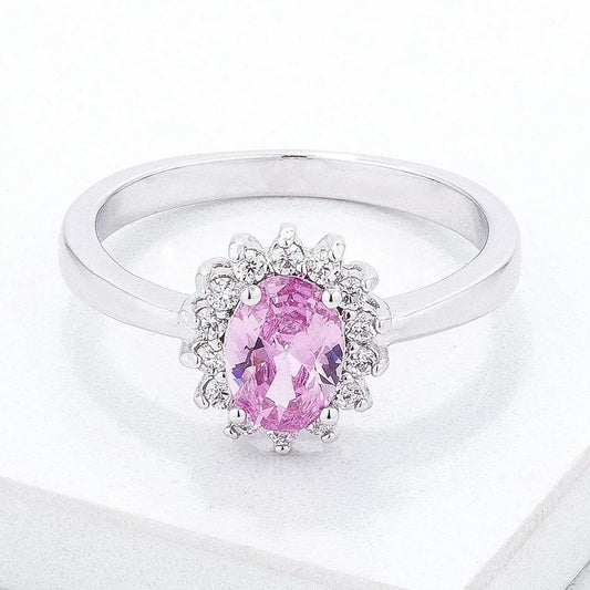 Pink Ice CZ Petite Oval Ring - Rings
