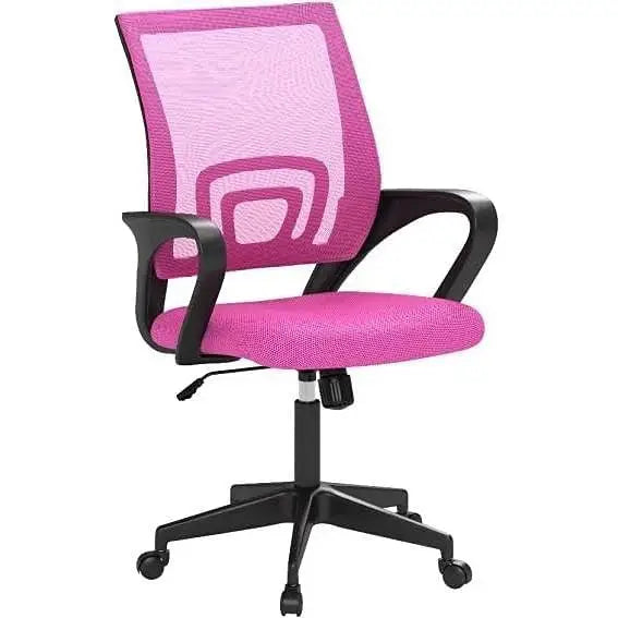 Pink Modern Mid-Back Ergonomic Mesh Office Desk Chair with Armrest on Wheels - Office Chairs