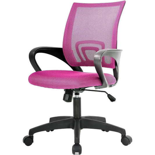 Pink Modern Mid-Back Ergonomic Mesh Office Desk Chair with Armrest on Wheels - Office Chairs