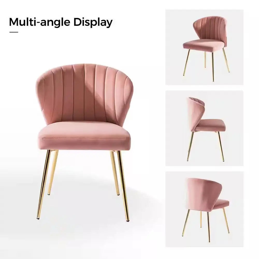 Pink Velvet Upholstered Wingback Accent Side Chair with Gold Metal Legs - Living Room > Accent Chairs