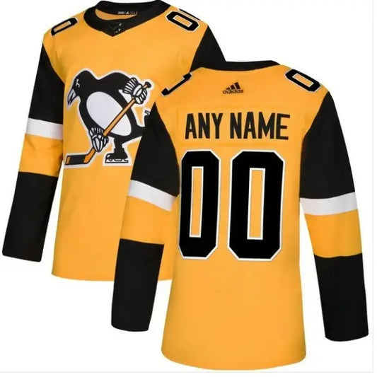Yellow and black Pittsburgh Penguins adidas Alternate Authentic Custom Jersey with penguin logo
