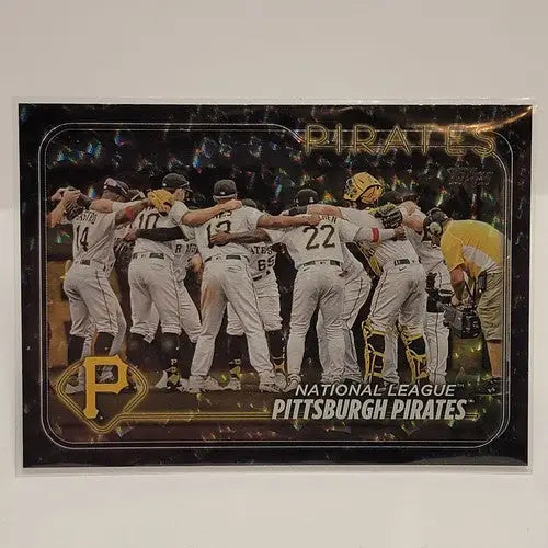 Pittsburgh Pirates 2024 Topps Silver Cracked Foil team card with huddle and black sparkling background