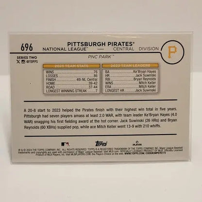 Back of a Pittsburgh Pirates 2024 Topps Silver Cracked Foil Team Card