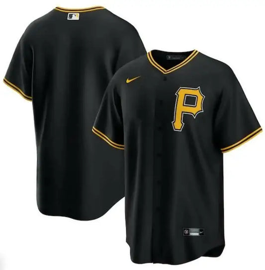 Black Pittsburgh Pirates Nike Alternate Replica Team Jersey displayed for sale