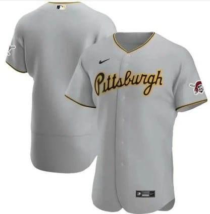 Gray Pittsburgh Pirates Nike Road Authentic Team Jersey displayed for sale