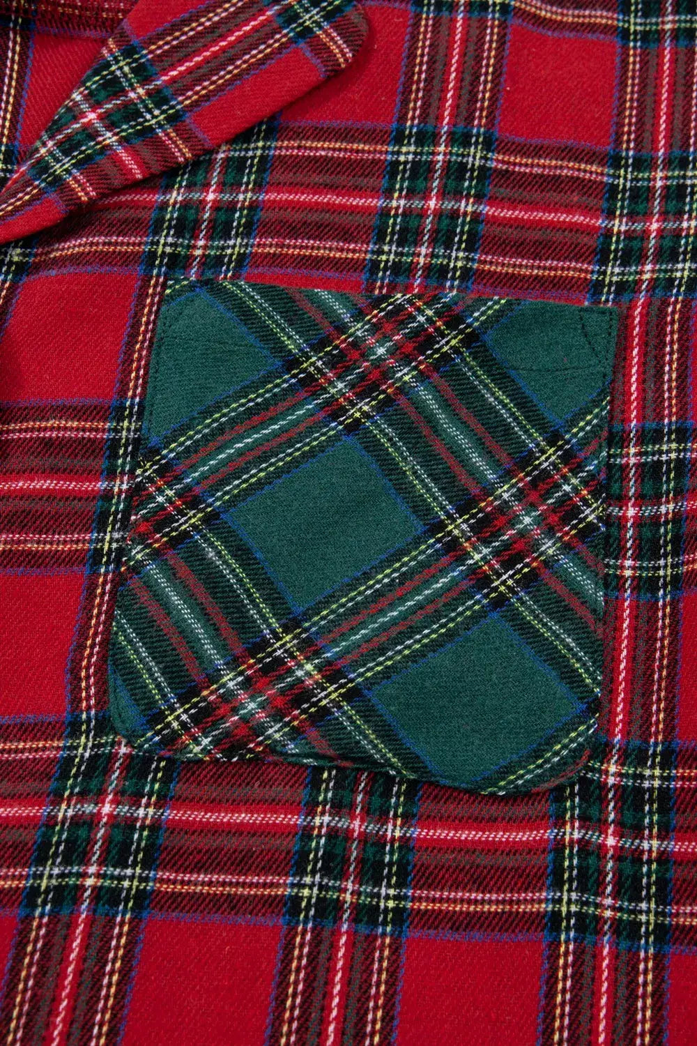 Plaid Contrast Patched Christmas Holiday Long Sleeve Shirt and Short 2pcs Pajama Set