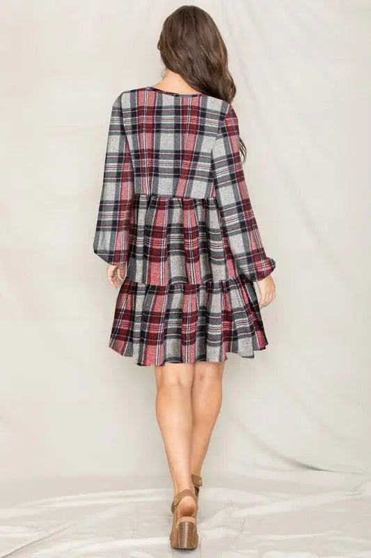 Plaid Tiered Mini Day Dress USA ?? XL/2XL/3XL - Day Dress