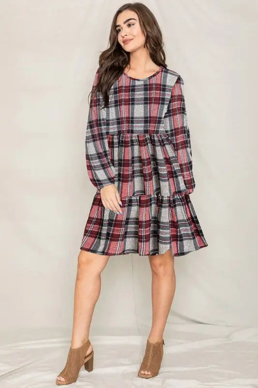 Plaid Tiered Mini Day Dress USA ?? XL/2XL/3XL - Day Dress