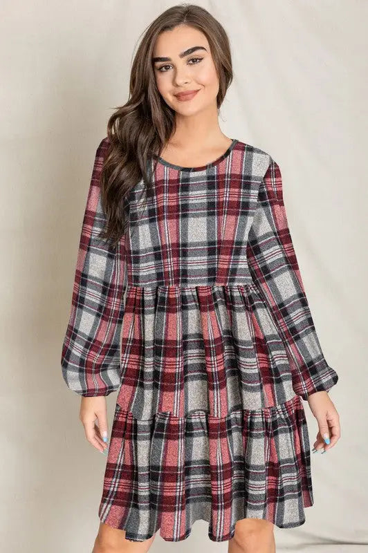 Plaid Tiered Mini Day Dress USA ?? XL/2XL/3XL - Day Dress