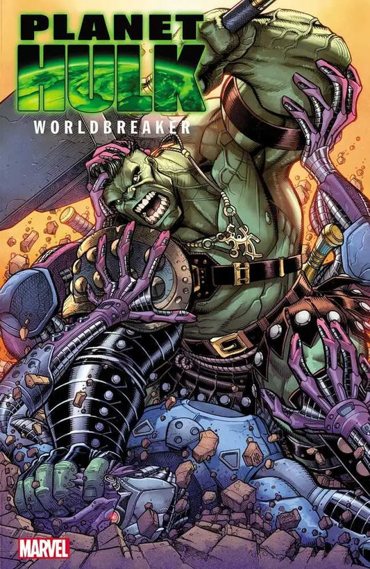 Hulk figure breaking free from restraints on Planet Hulk Worldbreaker #3 comic cover