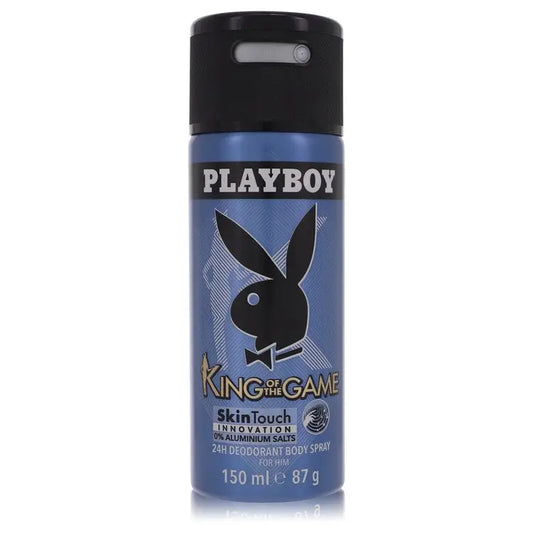 Blue Playboy King of the Game deodorant spray for men in 5 oz bottle