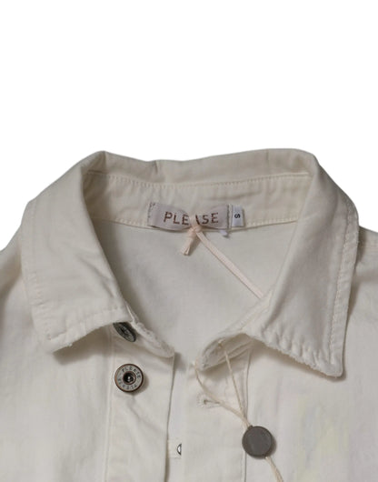 Please White Cotton Short Sleeves Button Down Romper Dress - IT40|S