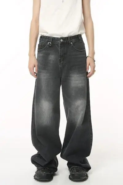 Baggy black acid wash jeans with pockets from the Pocketed Wide Leg Jeans collection