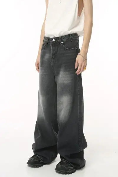 Distressed wide-leg black denim jeans with pockets from Pocketed Wide Leg Jeans collection