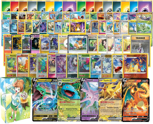 Image of Pokémon trading card collection featuring assorted card bundle and TCG deck box