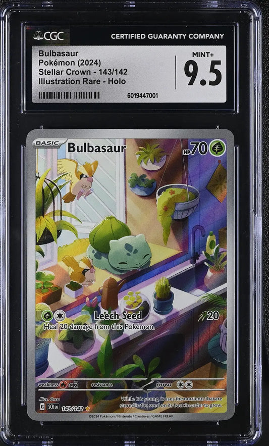 Graded Bulbasaur Pokémon card English CGC 9.5 from Stellar Crown trading cards