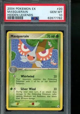 Graded 2004 Masquerain Pokémon card from Hidden Legends series in PSA 10 condition