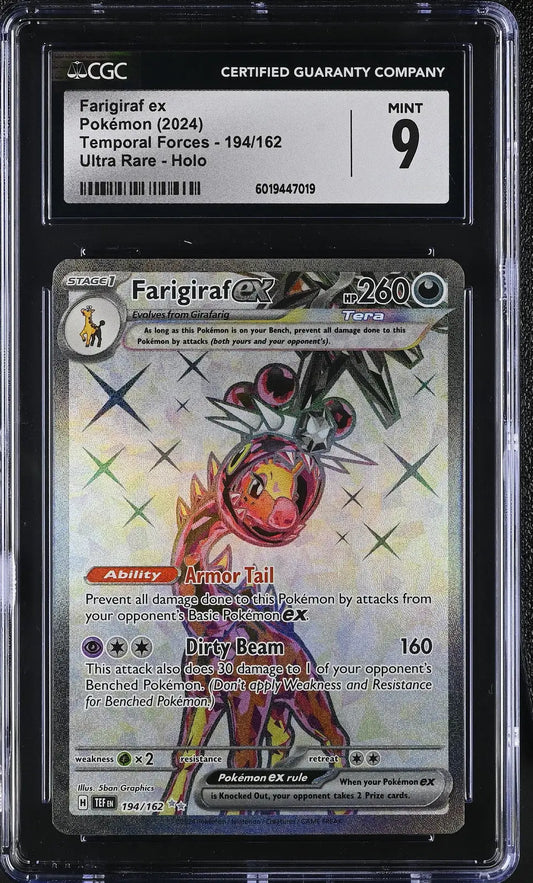 Graded Farigiraf ex Pokémon card English CGC 9 from Temporal Forces trading cards