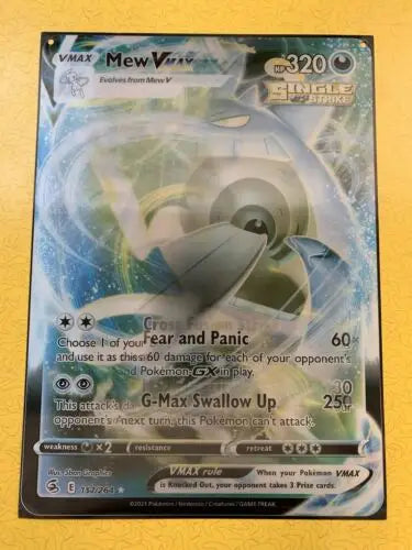Mew VMAX Pokémon card featured in Fusion Strike Mew Gengar VMAX 3D lenticular poster