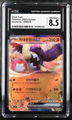 Graded Korean Pokémon Great Tusk ex card from Pokémon Scarlet with CGC 8.5 grade
