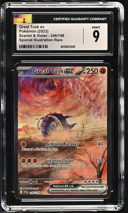 Graded Great Tusk ex Pokémon card English CGC 9 from Scarlet & Violet trading cards
