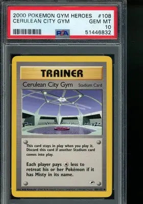 PSA-graded Cerulean City Gym Pokémon card from Gym Heroes set, perfect for Pokemon gym collectors