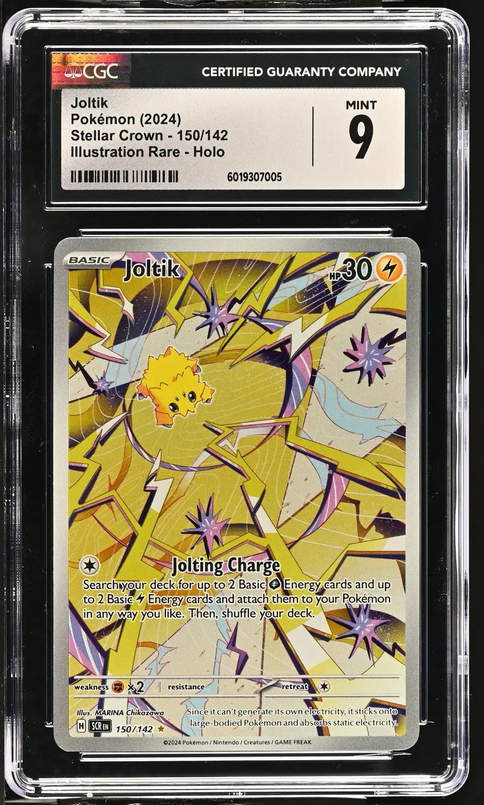 Graded Joltik Pokémon card from English CGC 9 2024 Pokémon Stellar Crown collection