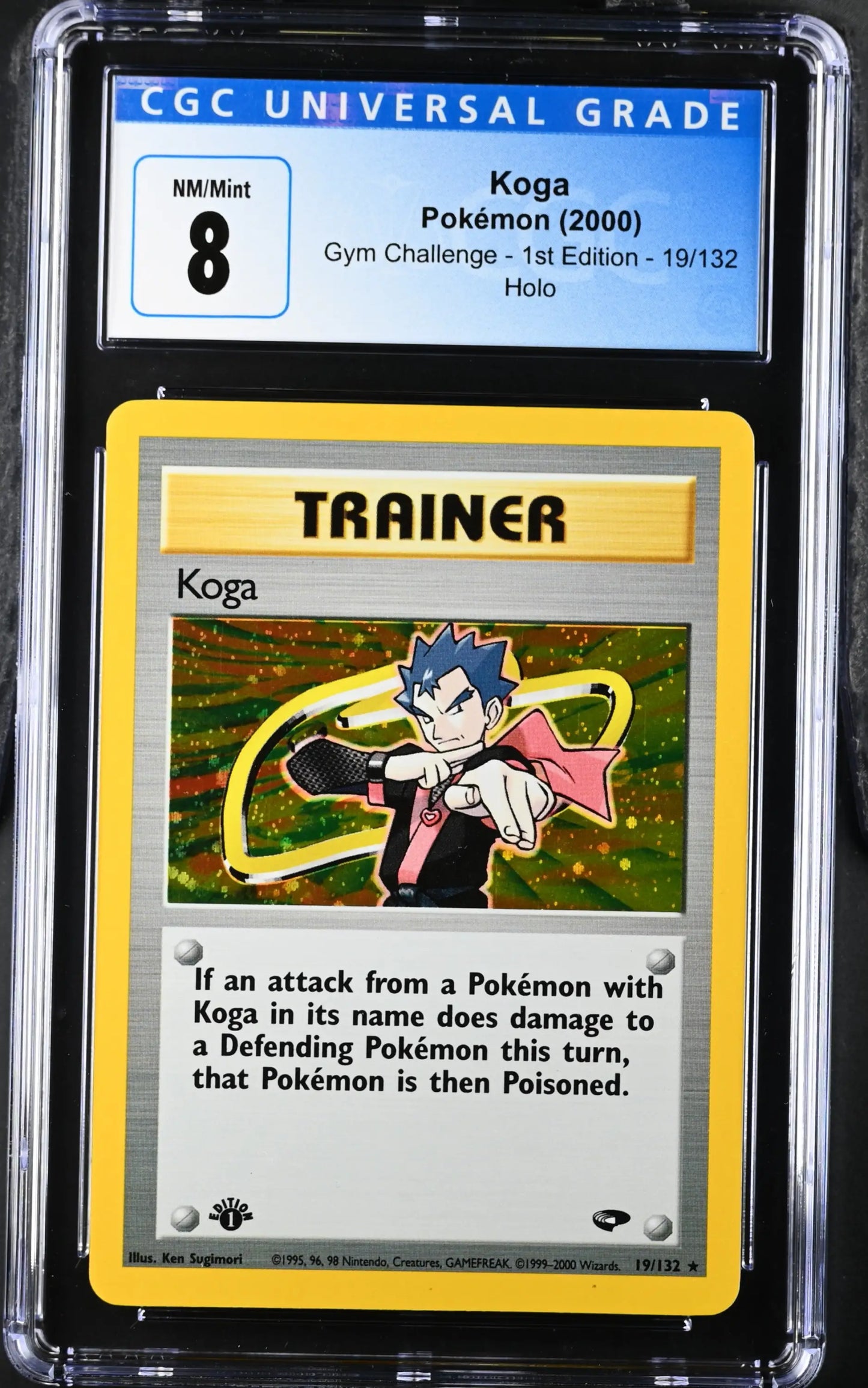 Graded Pokémon Koga 1st Edition trading card from Gym Challenge in CGC 8 condition