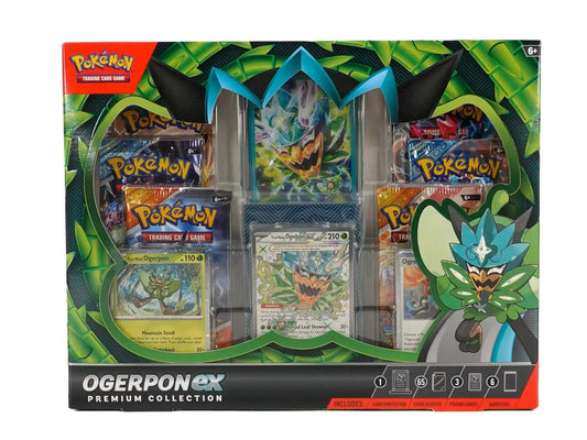 Pokemon Ogerpon ex Premium Collection Box showcasing Teal Mask Ogerpon cards and items