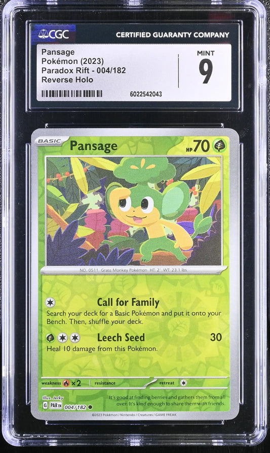 Graded Pokémon Pansage #004/182 English CGC 9 Trading Card from Paradox Rift 2023