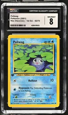 Graded English CGC Poliwhirl Pokémon card Neo Discovery 1st Edition 2001 NM/MINT 8